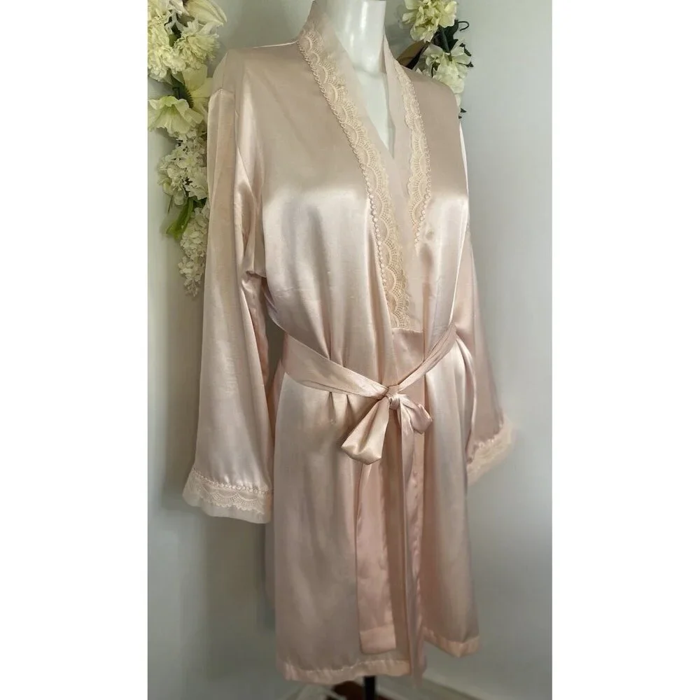 Vintage‎ Morgan Taylor Intimates Robe Pink Women's Size Large Lace Exc Condition